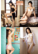 A series of four pictures of a woman in lingerie.